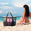 Netz-Strandtasche mit Reißverschluss, großes Fassungsvermögen, Strandtasche, faltbares Design, wasserdicht, sanddicht, Pooltasche mit Fächern