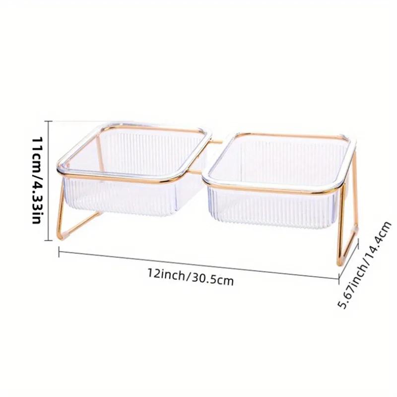 Cat Bowl Plastic Slanted Neck Pet Feeding Dish with Double Bowls Non-Slip Easy Clean Anti-Spill Water Food Container