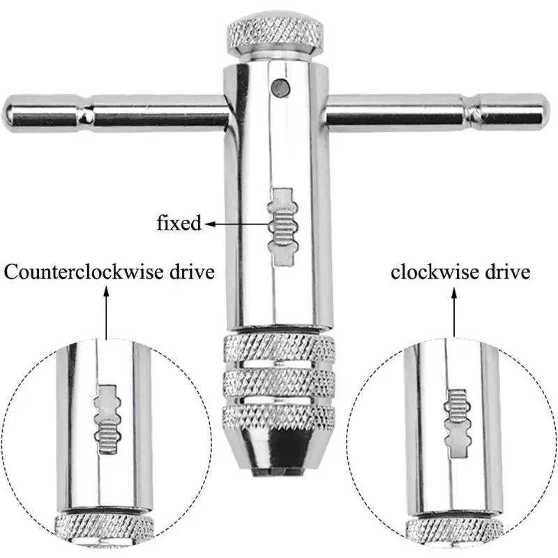 Adjustable T-Handle Ratchet Tap Reamer Hand Manual Holder Wrench M3 M4 M5 M6 M8 Metric Machine Screw Thread Plug T-shaped Tool