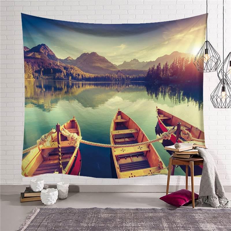 Европейский и американский настенный гобелен с изображением закатного пляжного пейзажа - Серия «Сумерки», Полиэфирная ткань 95×73CM (Brushed)