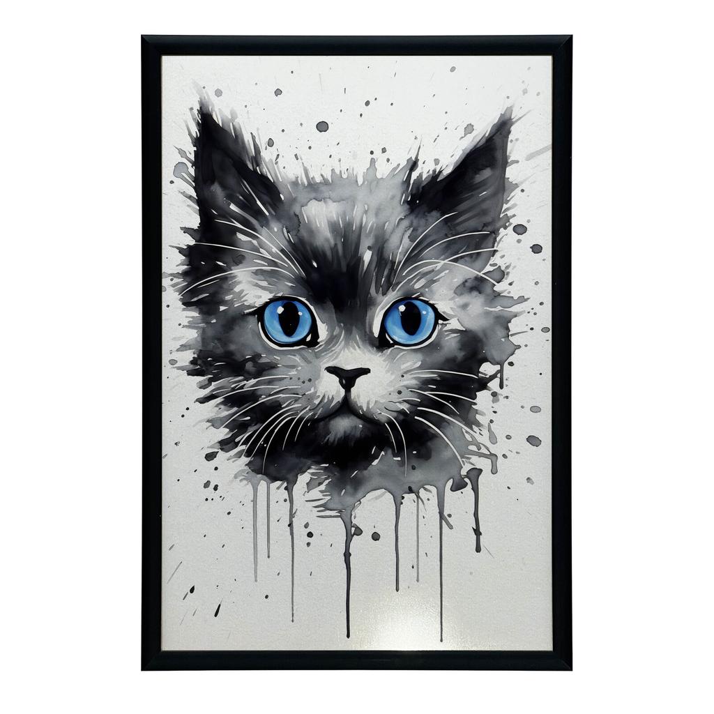 Kot W Akwareli Kot W Akwareli, 50X70 Cm, Rama Aluminiowa Złota, Papier Matowy 230 Gsm