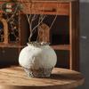 Rustic White Distressed Zen Pottery Jar for Dried Flowers - Chinese Style Vase Ornament for Home or Hotel Decor