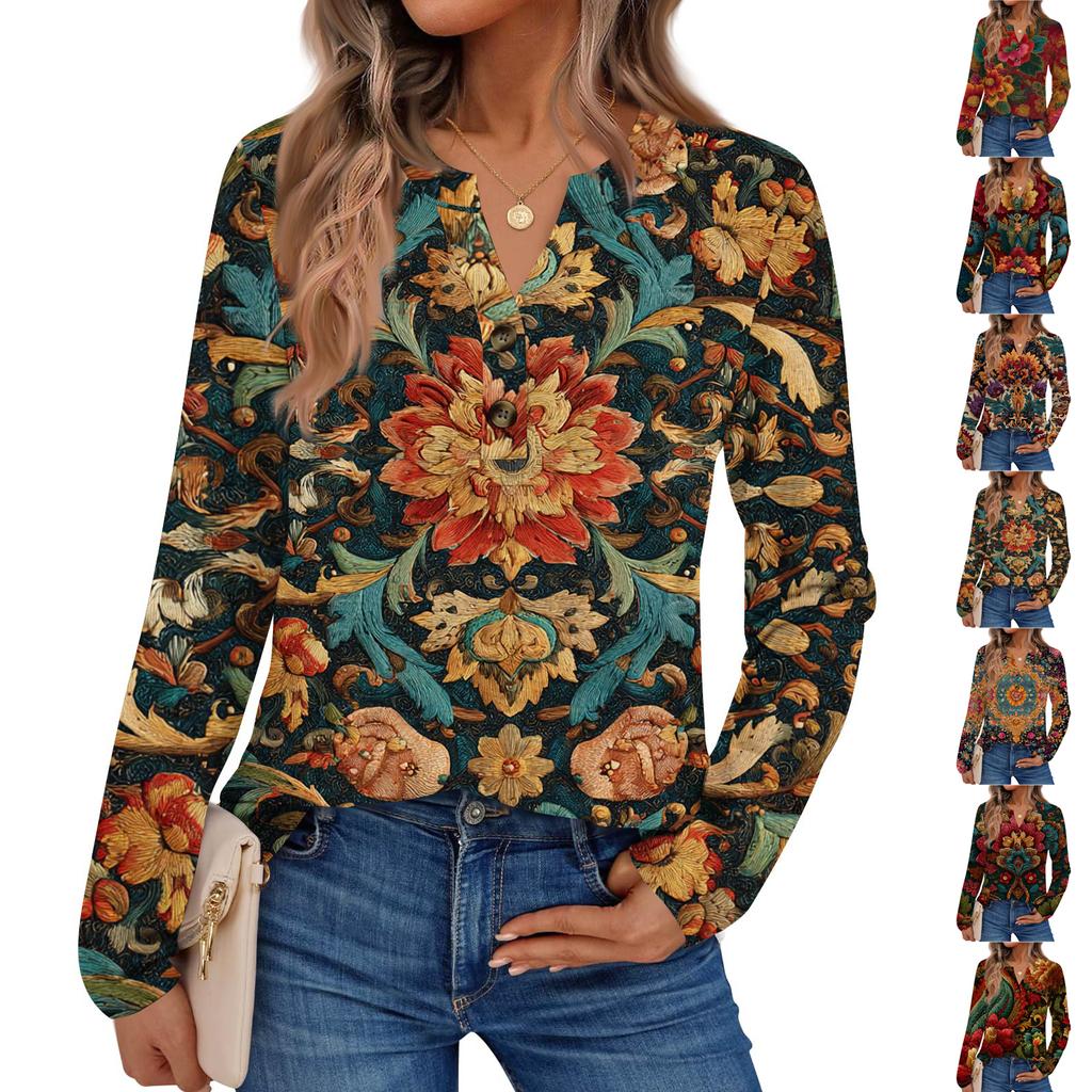 Women's Print Long Sleeve Shirts Elegant Casual Tops Trendy Shirts Tops