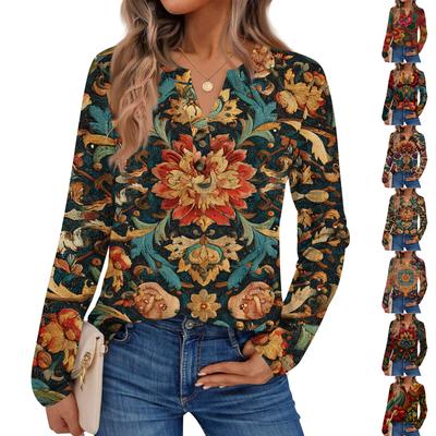 Women's Print Long Sleeve Shirts Elegant Casual Tops Trendy Shirts Tops