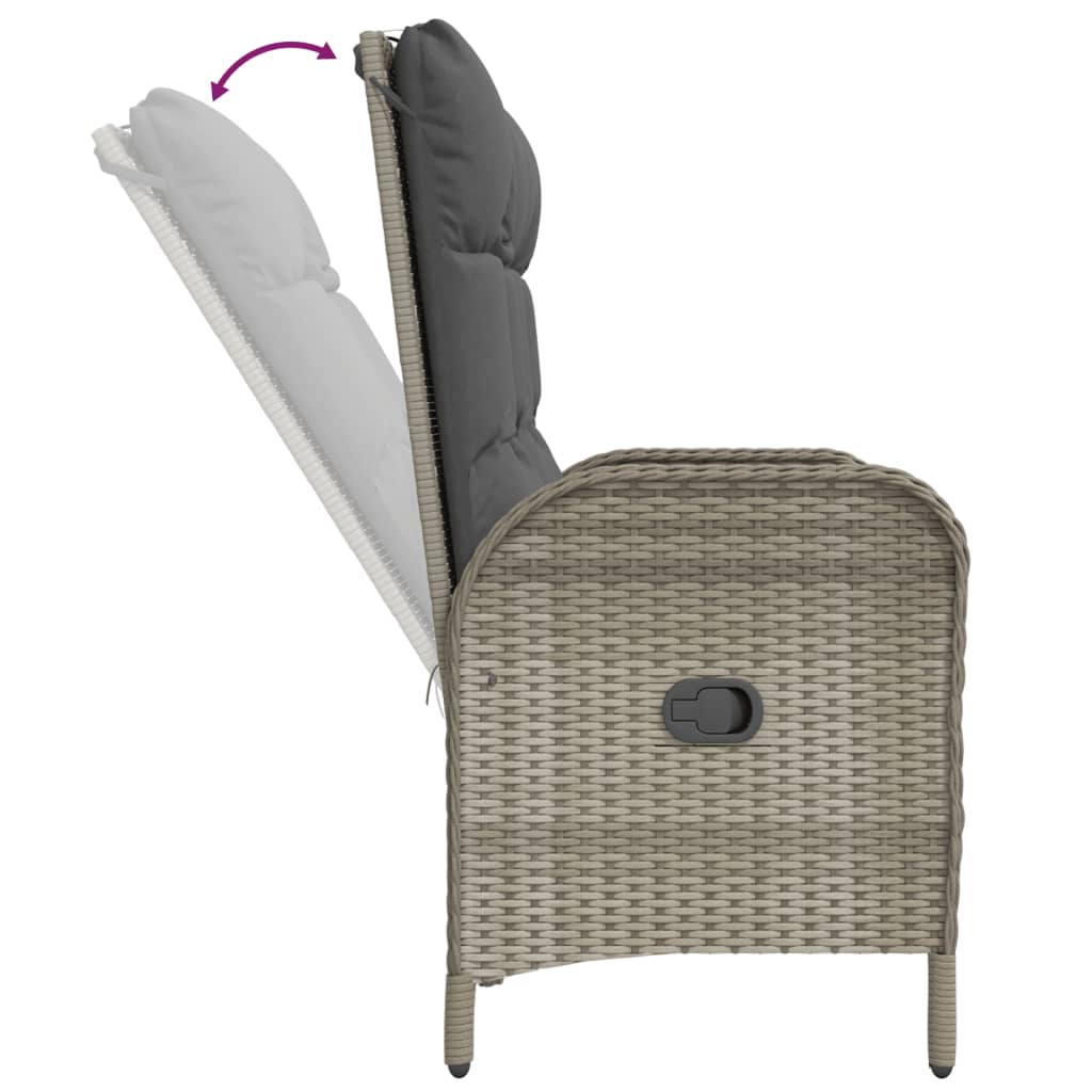 Vidaxl Rozkładana Ławka Ogrodowa, Poduszki, 107 Cm, Rattan Pe, Szara