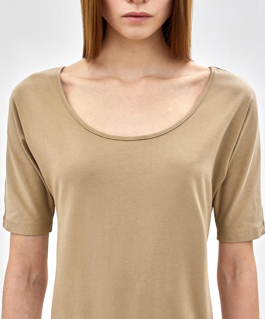 NOTIA Slim Fit U Neck T-Shirts - Beige