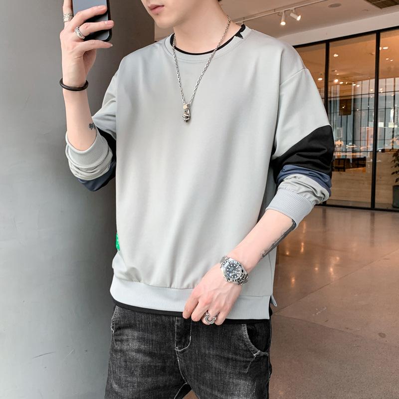 Korean Style Round Neck Fake Two Piece Sweatshirt Men's New Style Spring Autumn Fashion Casual Versatile Long Sleeve Top