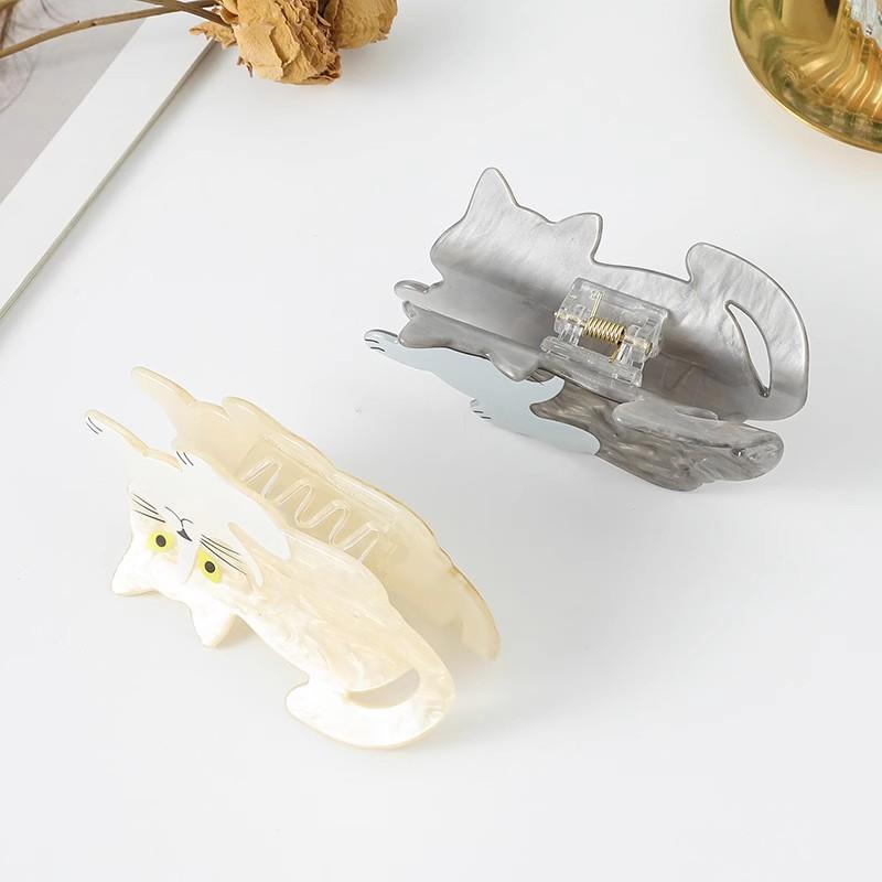 1pc New Minority Personalized Cute Grey and White Cat Hair Clip Half-updo at the Back of the Head Imitation Acrylic Clawip