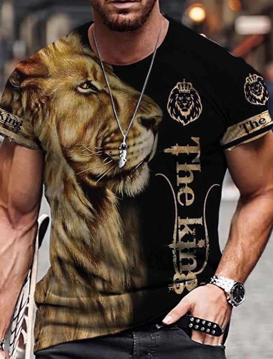 

2023 New Men s Gender-Neutral T-Shirt 3D Printed Lion Round Neck Casual Short Sleeve Top Street Wea Men st-Shirtoversizedt-Shirt 6XL
