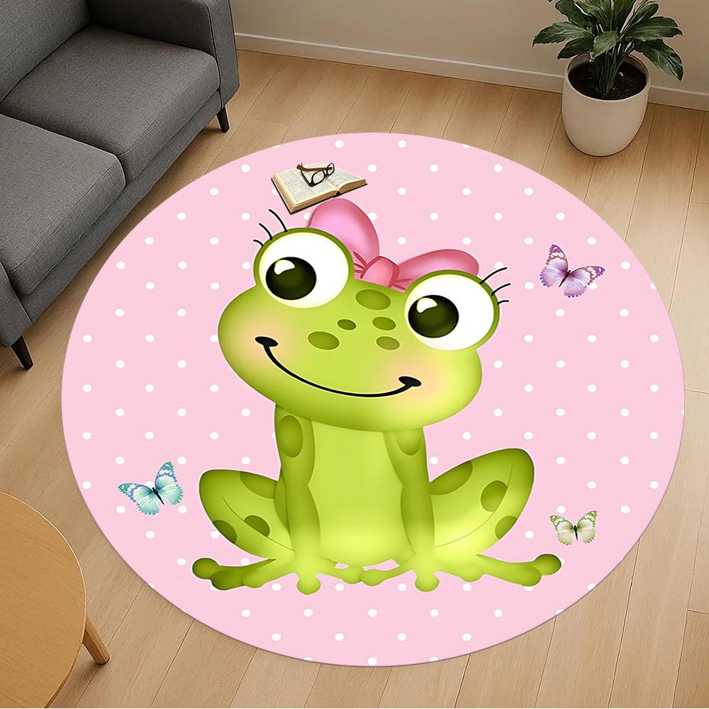 1pc Frog Butterfly Round Chair Mat Area Rug - Non-Slip, Floor Mat for Office, Bedroom, and Indoor Decor C1125504