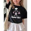 European Size Girls Short Sleeved Round Neck T Shirt with Cartoon Baking Girl Pattern