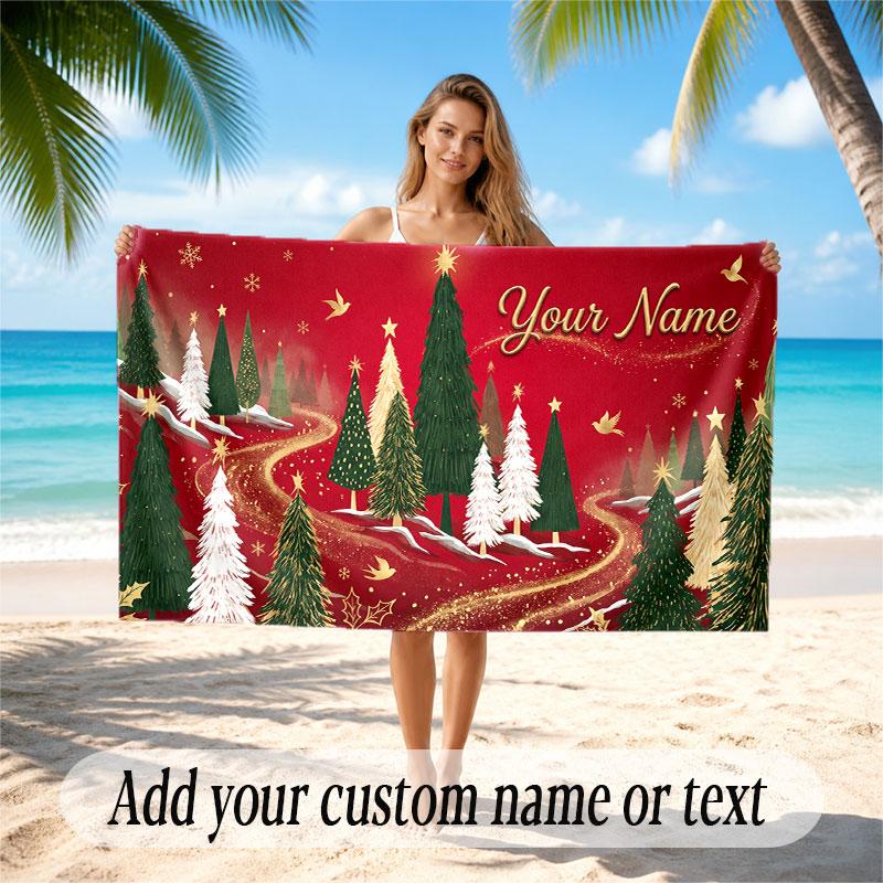 Mushroom Forest Theme Soft Beach Towel Personalized Custom Name Text Towel Portable for Beach Pool Travel