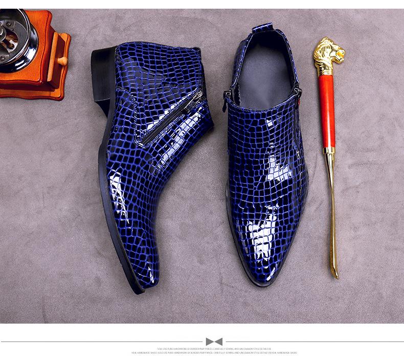 Herren Echtleder Stiefel mit spitzer Zehenpartie, geprägtem Muster und Reißverschluss