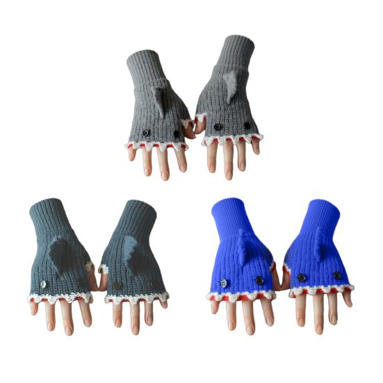 Shark Bite Knitted Gloves Cute Shark Fingerless Gloves Stretchy Warm Knit Gloves Christmas Birthday Gift for Shark Lovers Women Men Teens