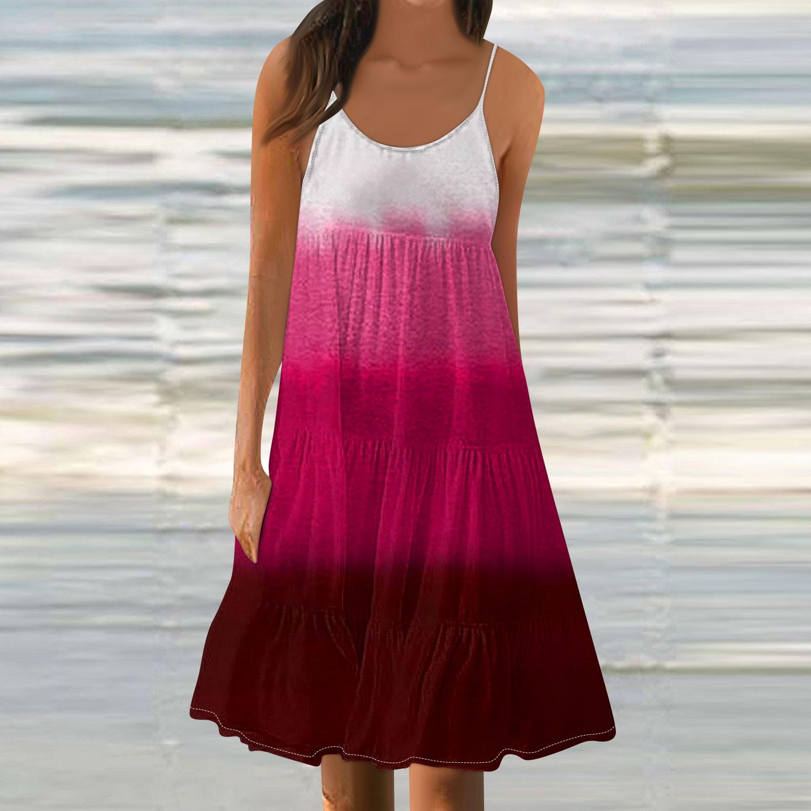Женские летние модные свободные повседневные пляжные платья-майки с градиентом S — фото 10