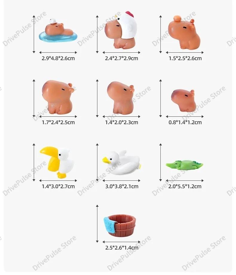 10Pcs Mini Capybara Resin Figures, Cute Animal Statues for Home Office Decor, Micro Landscape & Dollhouse Props