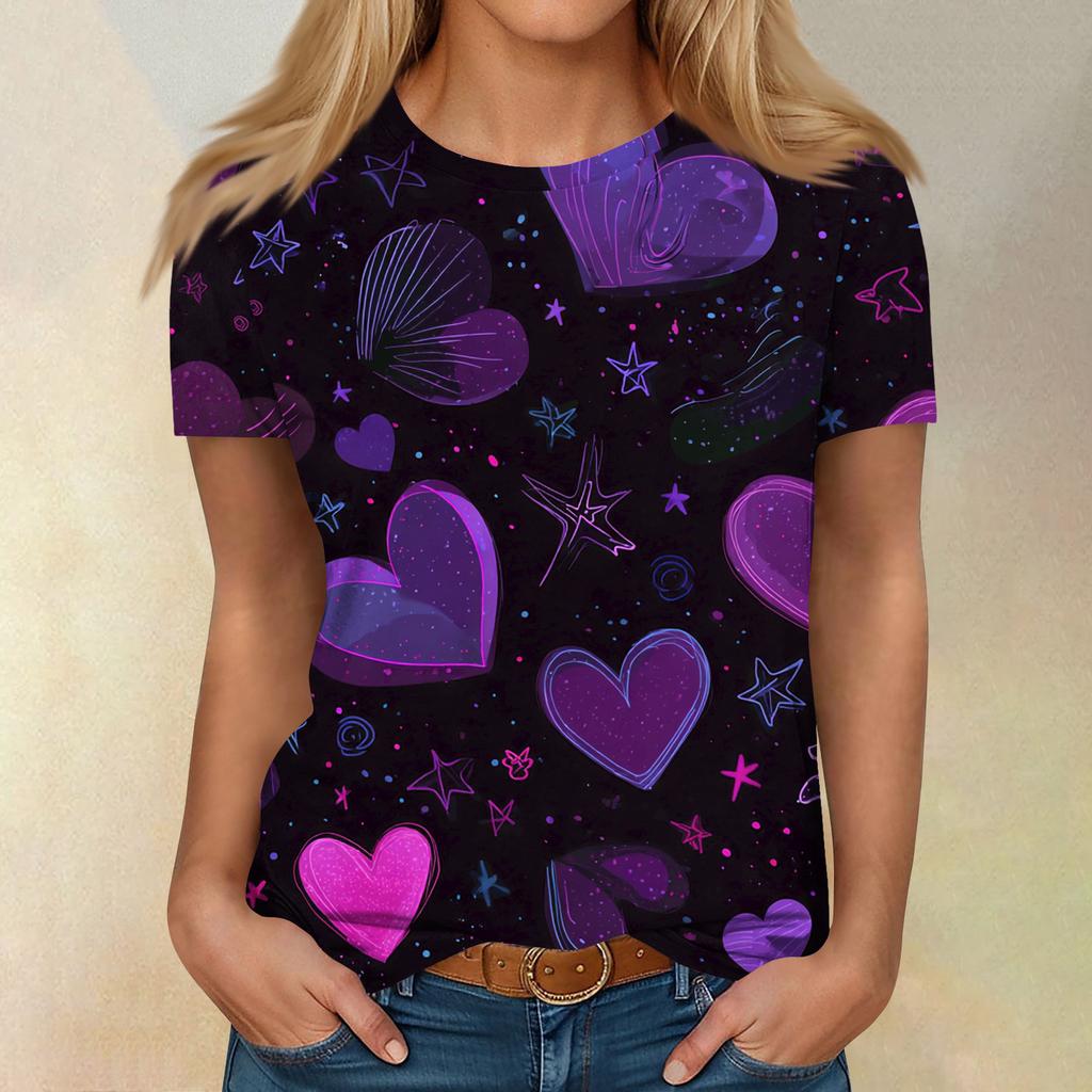 Women's Casual Fashion Valentine's Day Printed Short-Sleeve Top/T-Shirt