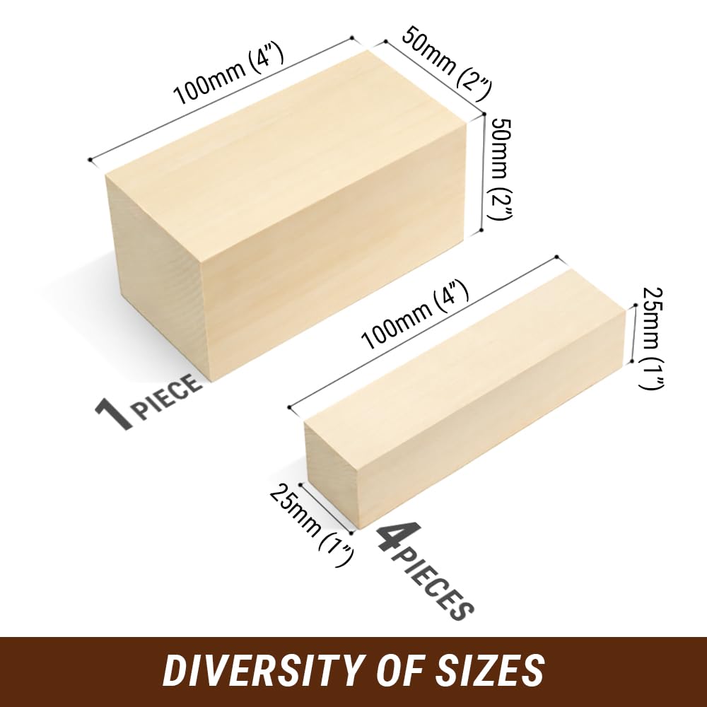 BW1 Basswood Carving Block 5 Pack Wood Block for Carving Basswood for Wood Carving Wood Block for Whitling Wood BeaverCraft, - - -