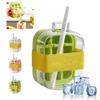 Ice Cube Bottle with Straw, 2 In 1 Touch-Free Push-Type Ice Cube Making Bottle, Easy Release Water Bottle Ice Mold