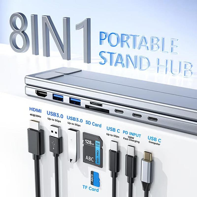 8-In-1 Usb-C Laptop Stand With Docking Station Universal Usb C Dock Tablet Stand Foldable Type-C Hubs Adapter Plug Play