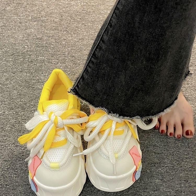 

JDNVH толстая подошва градиентный цвет парусиновые туфли женские весенне-осенние новые маленькие белые туфли спортивная и повседневная обувь 40 жёлтый