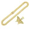 Diamond Three-dimensional Butterfly Pendant Cuban Chain, Eu US Fashion Punk Versatile Wide Chain Accessories, Hip-hop Tide Brand Beautiful