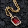 Hip Hop Trendy Brand Colorful Square Solid Retro Pendant Necklace Personalized Diamond Ins Style New Product