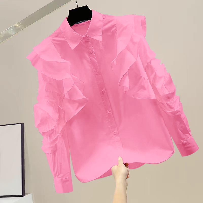 

ZANZEA Женская мода рубашки с длинным рукавом и лацканами 5XL ярко-розовый