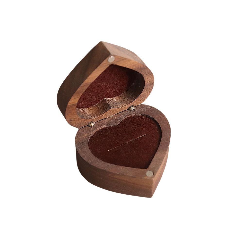 1/2 Slots Heart Rings Holder Wedding Rings Bearer Box Portable Walnut Wood Rings Box Propose