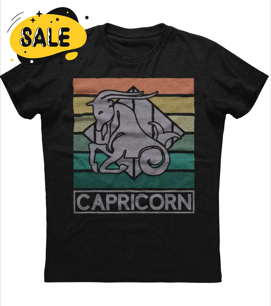 Vintage Design Capricorn Zodiac Sign Birthday Gift TShirt 100 Cotton ONeck Short Sleeve Summer Casual Mens Tshirt Streetwear