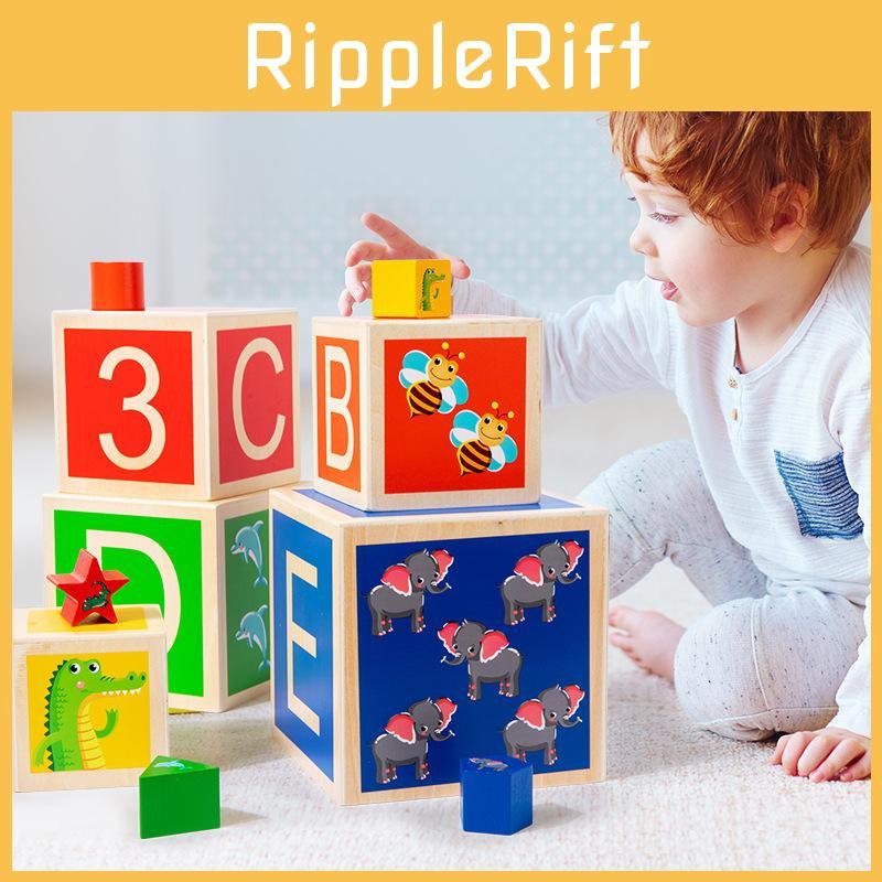 Color Multifunctional Wooden Shape Matching Stacking Box Kid Puzzle Toys