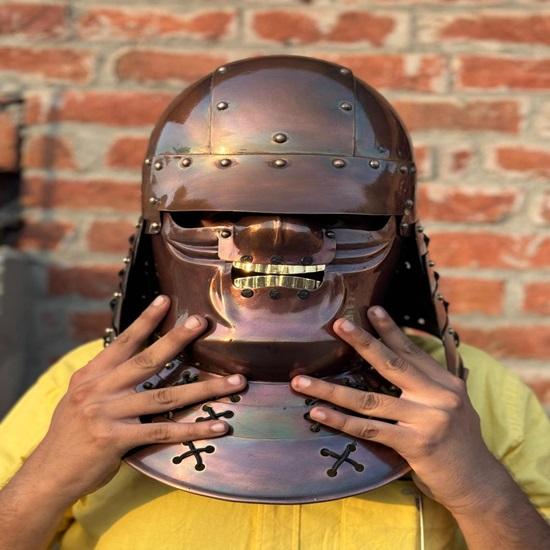 Helmet , Fantasy SCA LARP Helmet, Anime Cosplay Helmet Sengoku Bashara, Medieval Samurai Helmet
