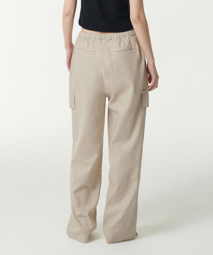 MUSINSA STANDARD WOMAN Women'S Linen Blend Wide Cargo Elastic Pants [Light Beige]