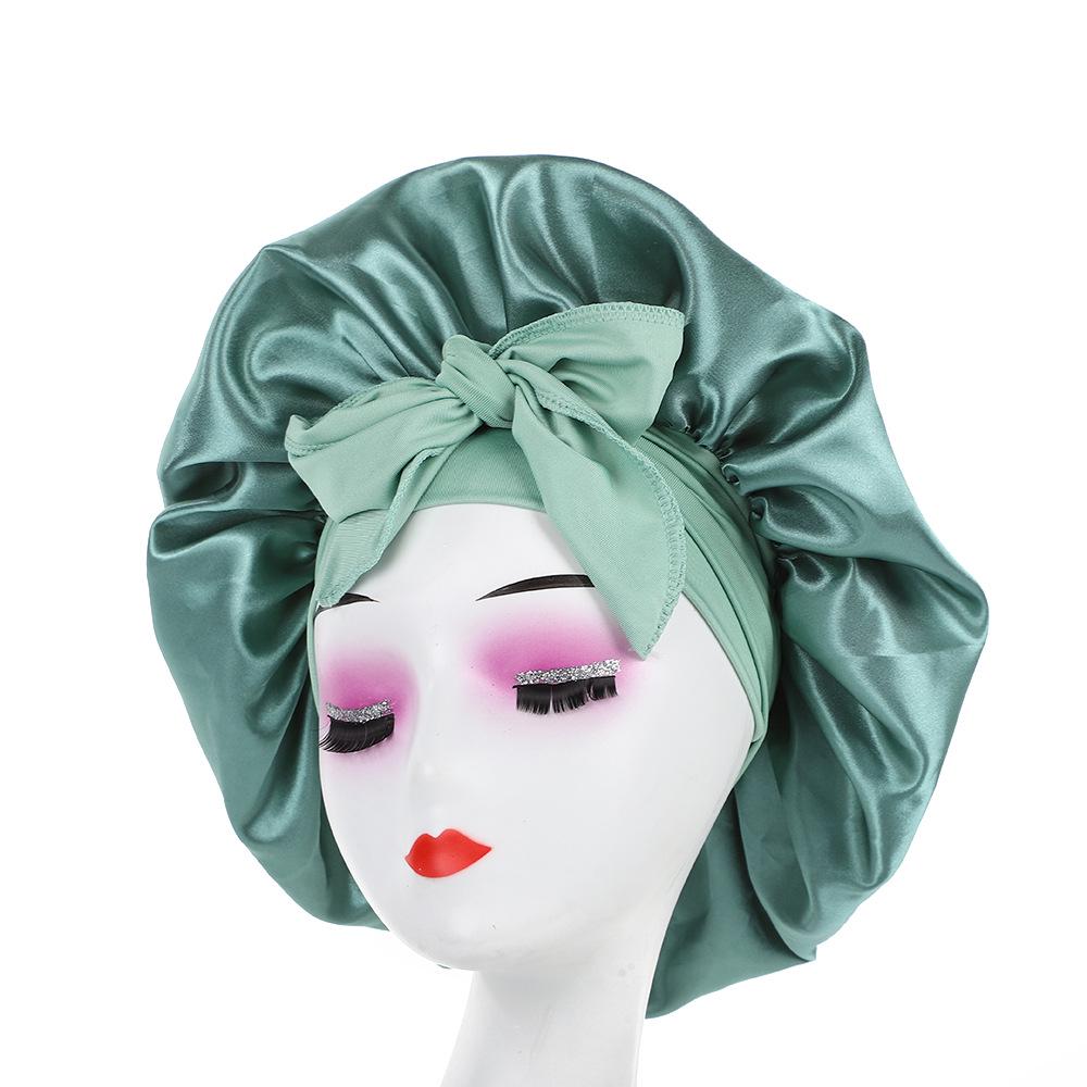 Leopard Print Wide Brim Sleep Cap with Bowknot - Faux Silk Hair Care Turban