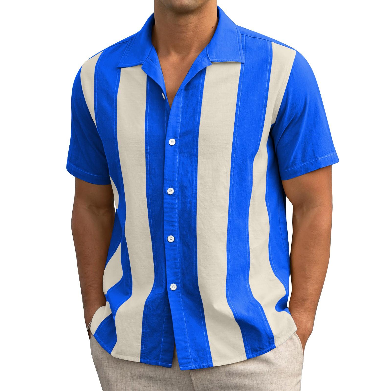 Мужские рубашки с коротким рукавом на пуговицах в полоску, мужские повседневные модные рубашки с коротким рукавом L