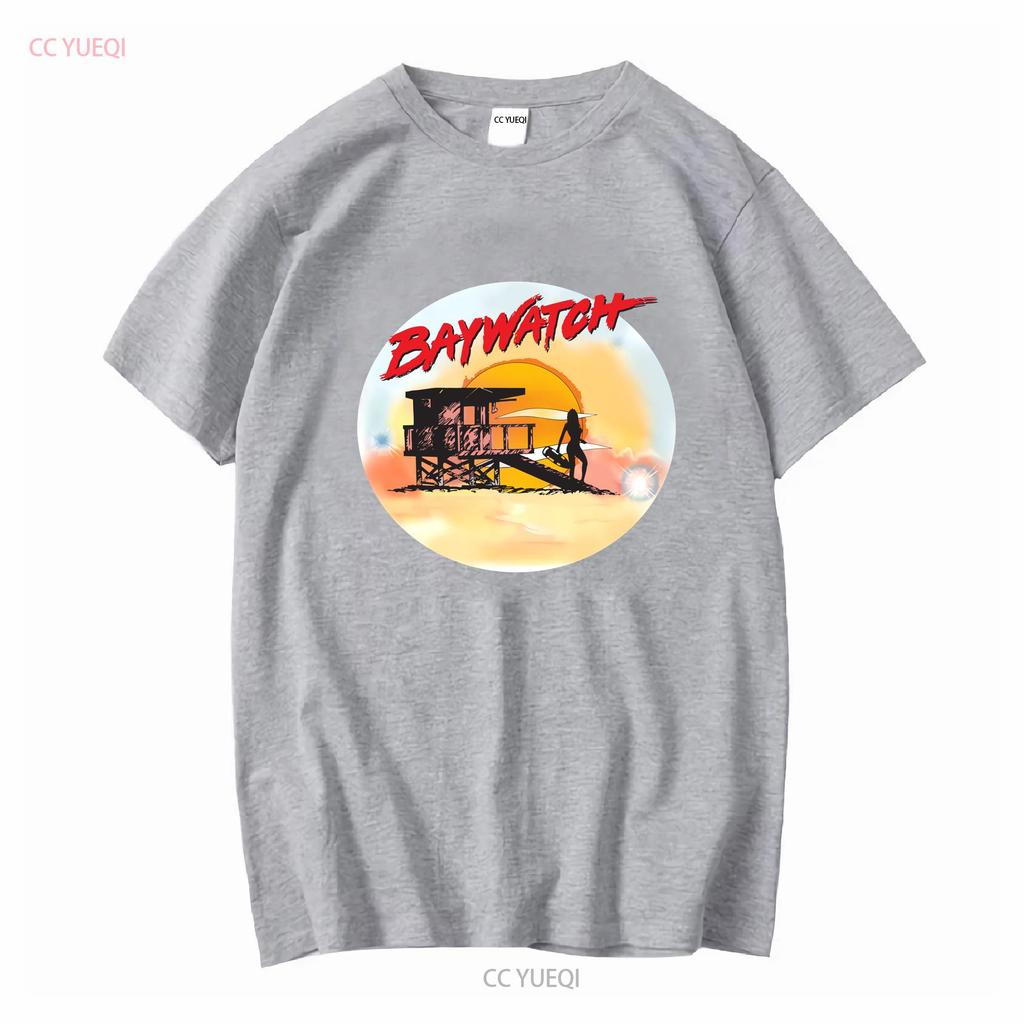 Baywatch Airbrush White Adult T Shirt Vintage Washed Top For Everyday Wear Stretched Stylish Casual Unisex Slightly