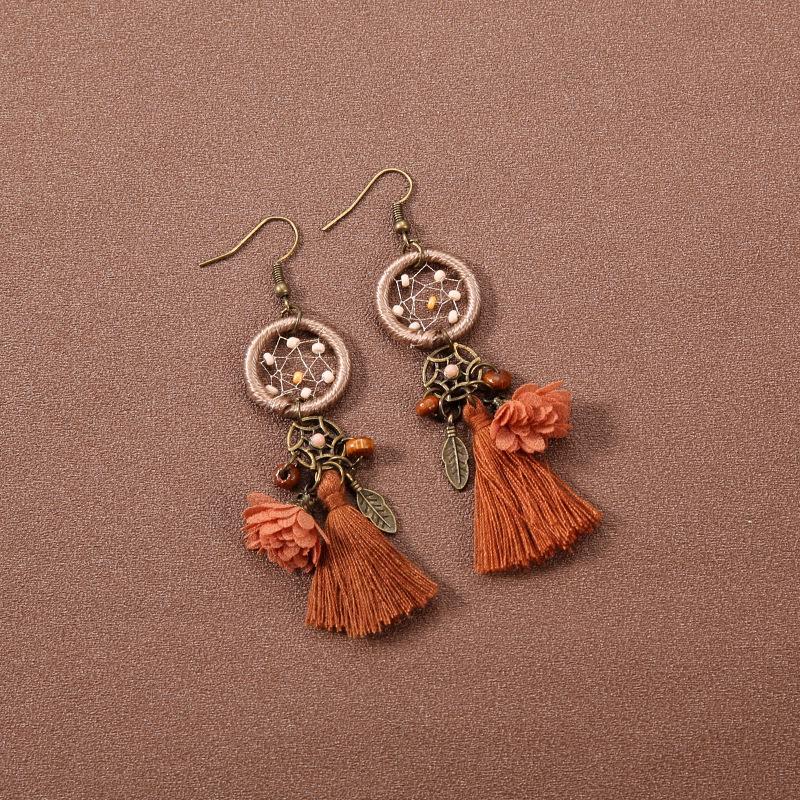 Handmade Retro Bohemian Ethnic Tassel Earrings for Women, Long Thai Style