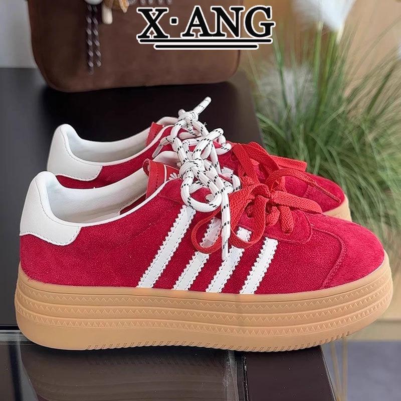 Leather Color Matching Women's Shoes Spring Summer New Thick-soled Pair of Shoelaces Board Shoes Casual Sports Shoes