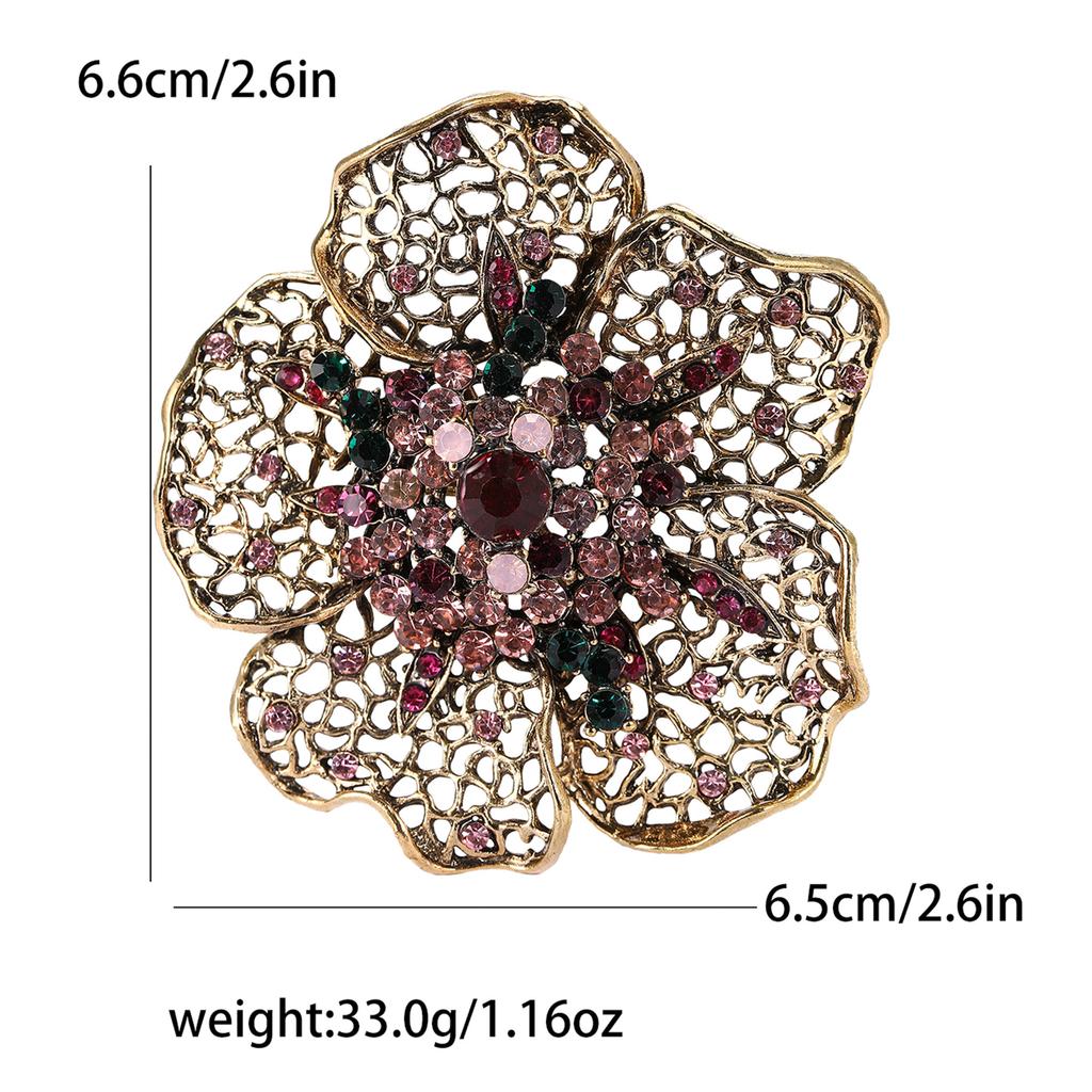 Vintage Heavy Industry Alloy Rhinestone Flower Brooch Medieval Ladies Suit Shawl Brooch Ornament Pin