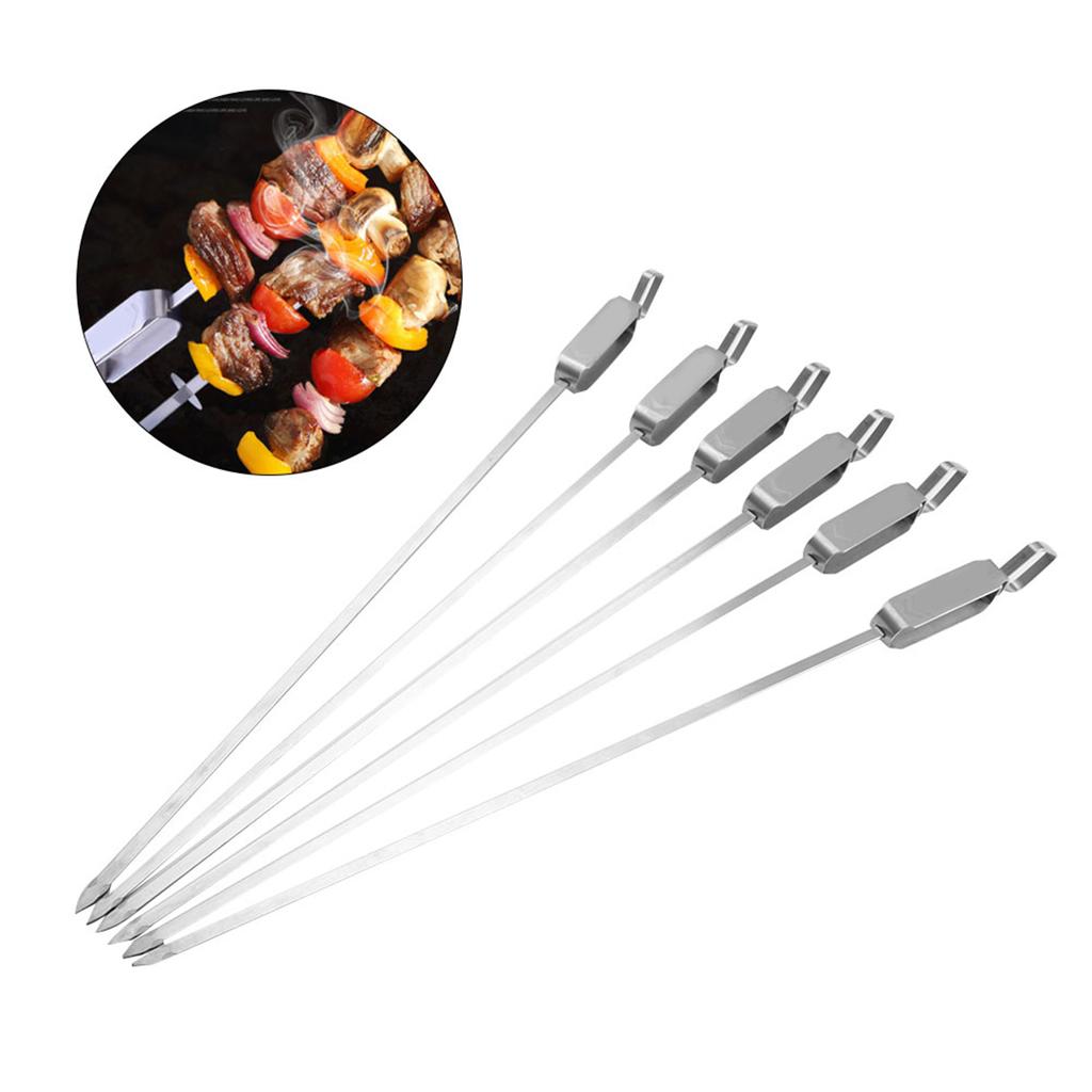 6PCS Lange BBQ Grill Schiebe Grillen Kochen Edelstahl Kebab Flache Spieße