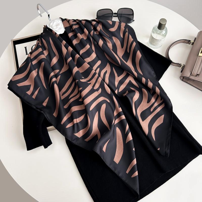 Čiernobiela hodvábna twill šatka so zvieracím vzorom - 90x90CM Jesenný/Zimný šál pre ženy