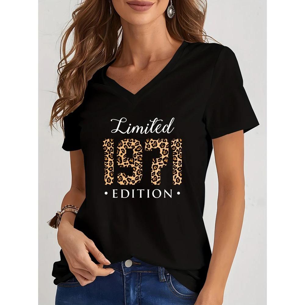

Limited 1974 Edition Print TShirt Streetwear Leopard Years Women Top Harajuku Tee Female Clothes 1975 Birthday V Neck T-shirt S
