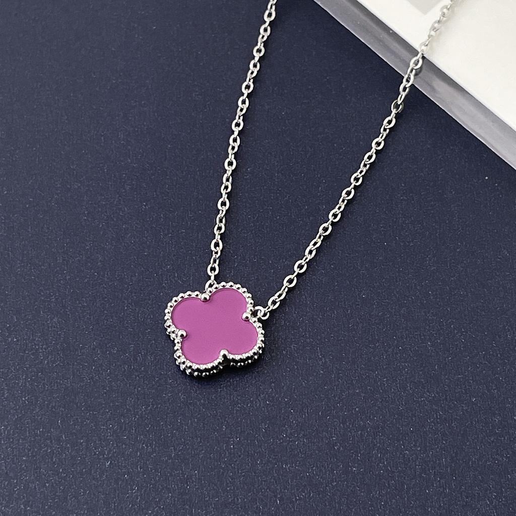 15mm Dubbelsidigt Titanstål Fyrklöver Halsband Dam Enkelt Titanstål Nyckelbenskedja Halsband Nät Röd Smycke