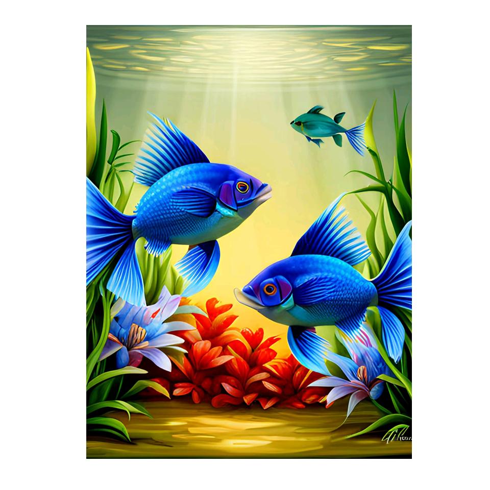 5D Pond Fish DIY Diamond Painted Fish Mosaic Art Diamond Embroidery Kit Handmade Inlaid Home Decoratio
