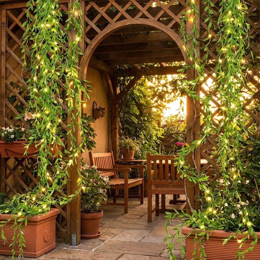 10pcs Plastic Artificial Willow Vine Realistic Green Leaves Simulated Weeping Willow Real Touch Handmade Fake Plant Garden Party