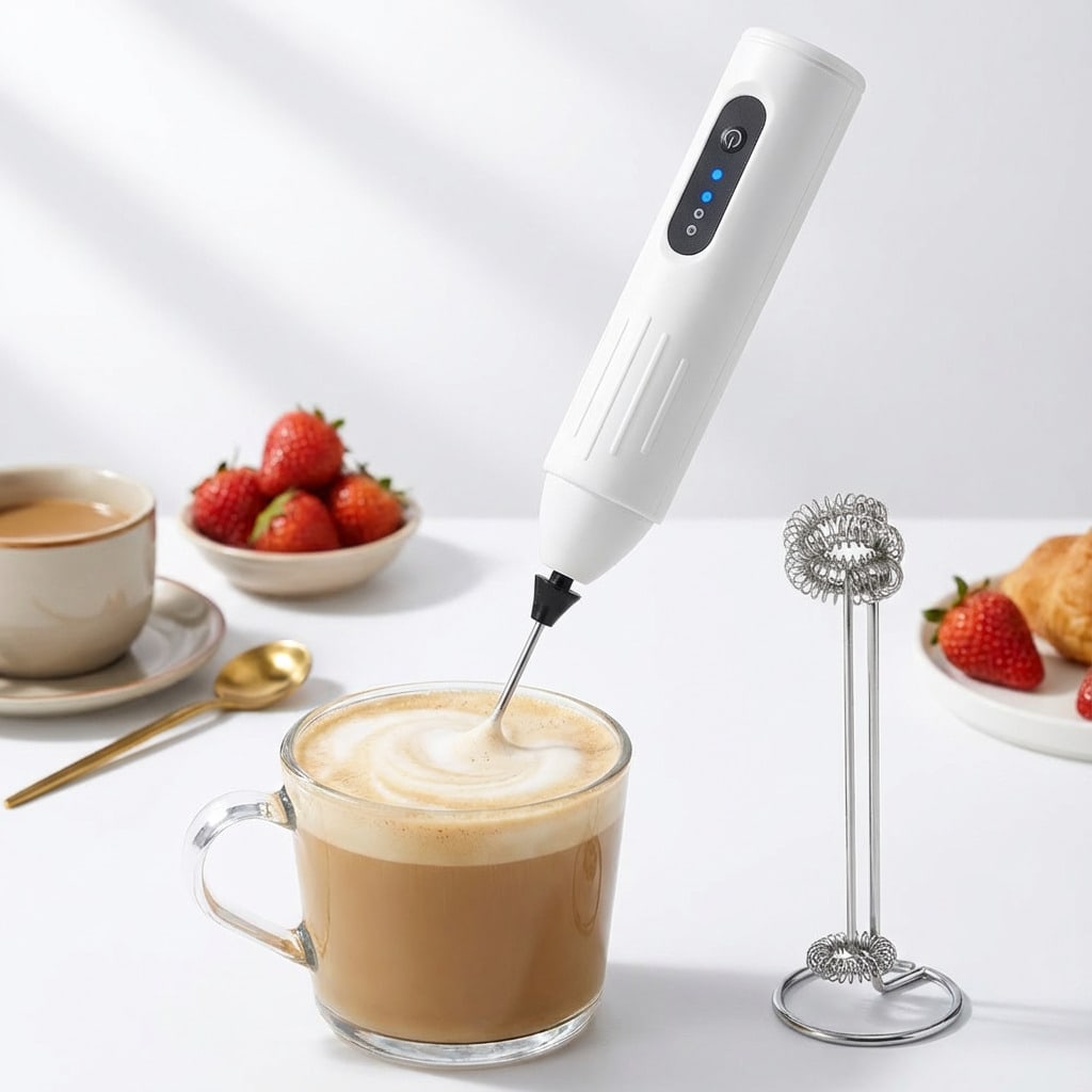 Rechargeable HandHeld Milk Frother Blender Portable Electric Whisk Coffee Frother 3-Speed Milk Frother Beverage Mixer белый