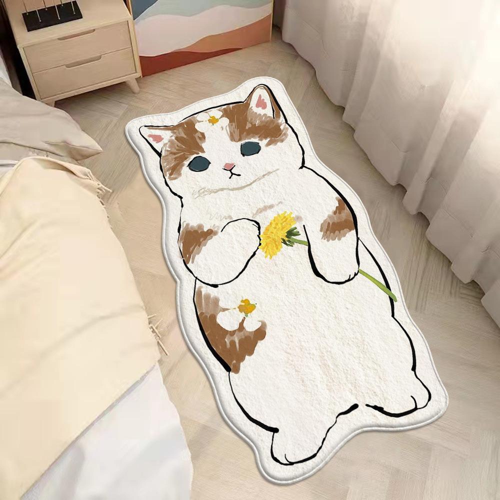 Irregular Cartoon Cat Carpet Faux Cashmere Bedside Rug Bedroom Area Rugs for Sofa Coffee Table