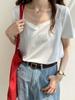 Women's Summer V-Neck T-Shirt: Loose, Slimming, Short-Sleeve, Versatile Casual Top In Solid Color, Korean Style.