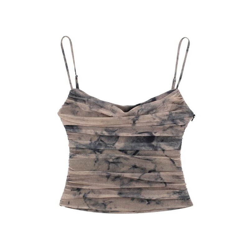 Fashion Wind 2023 New Fall Women's Clothing Slim Looking Easiest for Match Silk Net Print Short Sling Tops 8654462