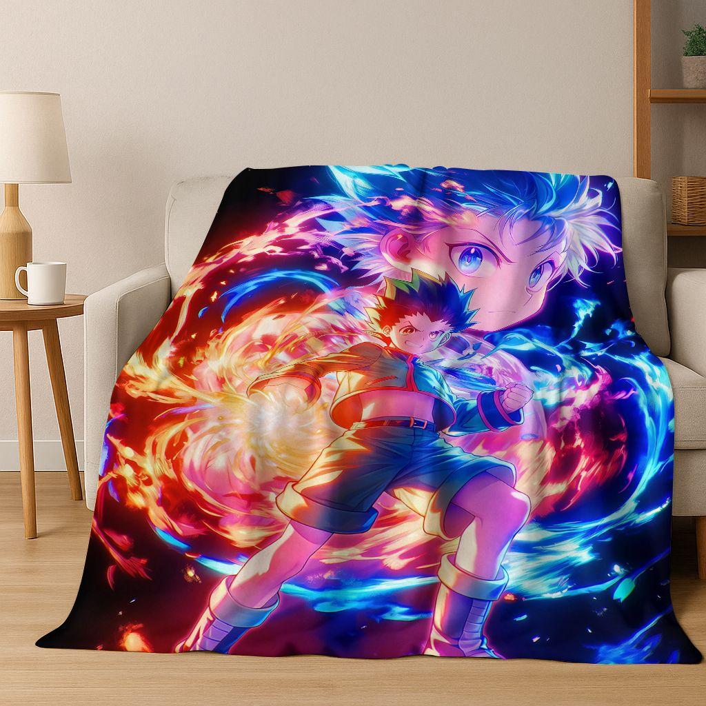 Anime HUNTER X HUNTER HXH Gon Freecss Killua Cartoon Flannel Blanket,Cozy Soft Throw Blanket for Home Bedroom Bed Sofa Cover Kid